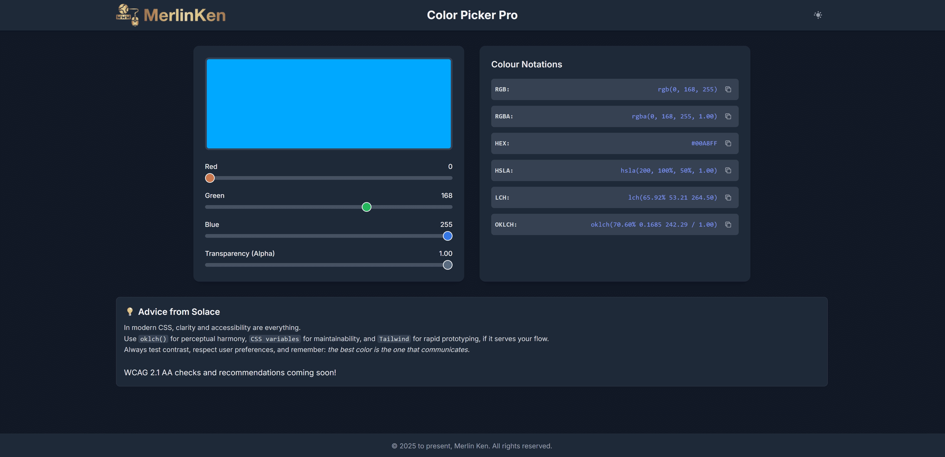 Screenshot of Pro‑Colour‑Picker interface